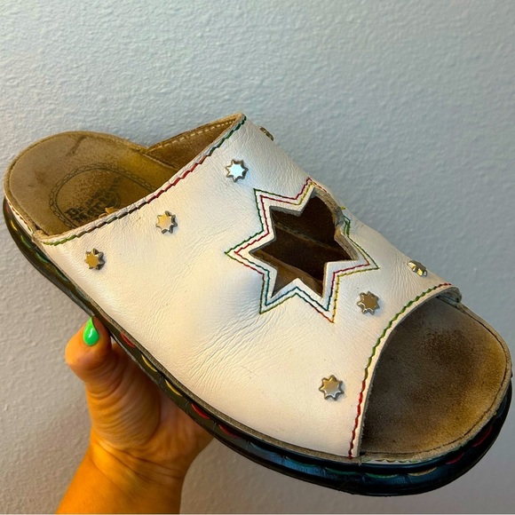 vintage Dr Marten Star Cut Out Studded Slides Made In England RAINBOW STITCHING - Picture 10 of 17